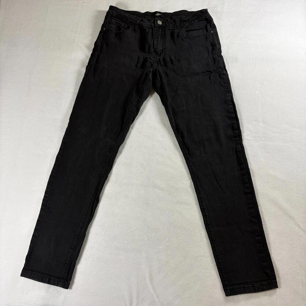 ZLZ Denim Black Skinny Jeans Mens 32x32 Slim Fit Streetwear Y2K Goth